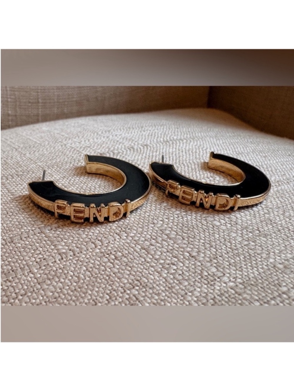 Fendi Gold-Tone Hoops with Black Enamel Logo Trim - Picture 5 of 8